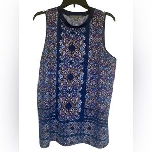 Two Valerie Stevens Blue Graphic Sleeveless Tank Top.